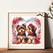 1 pieza Kit de pintura de diamantes 5D - Dos cachorros, kit de arte de bordado de diamantes completo y redondo para adultos, incluye herramientas, decoración de pared para el hogar, artesanía sin marco de 7,87 x 7,87 pulgadas