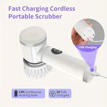 Kitchen 3 In 1 Automatic Electric Rotating Cleaning Dust Brush Power Scrubber Electric Spin Scrubber Electric Dish Scrubber - White - View 6