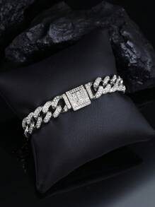 1pc Shiny Cuban Link Letter Bracelet, Fully Paved With Rhinestones, Unisex Hip-Hop Style Multi-Layer Plated, Perfect Gift For Valentine's Day/Anniversary/Birthday/Mother's Day/Father's Day - A - View 12