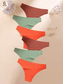 Aofeiqike 6条装女士无缝健身内裤，冰丝运动瑜伽款，性感比基尼风格，舒适透气，法式乡村甜美风三角裤，多种颜色可选，无缝，舒适，亲肤，性感，半贴身，运动风，隐形丁字裤 - 彩色 - 查看 2