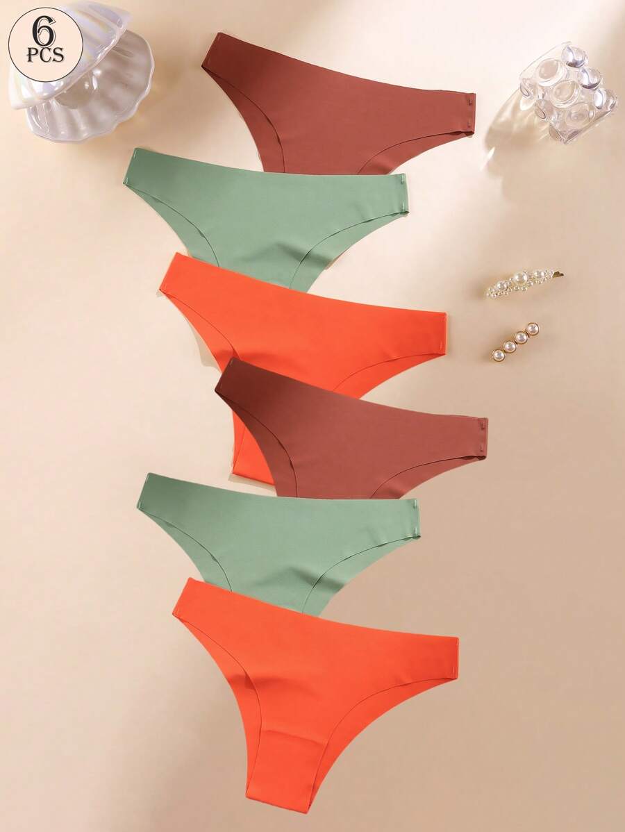 Aofeiqike 6条装女士无缝健身内裤，冰丝运动瑜伽款，性感比基尼风格，舒适透气，法式乡村甜美风三角裤，多种颜色可选，无缝，舒适，亲肤，性感，半贴身，运动风，隐形丁字裤