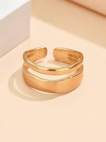 1pc Simple Stackable Smooth Open Band Stainless Steel Rings, Casual Geometric Metal Adjustable Finger Rings, 18K Gold Vacuum Plated, Non-Fading Jewelry For Daily Wear