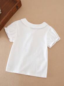 Young Girl Casual Short Sleeve Polo T-Shirt, Summer - White - View 2