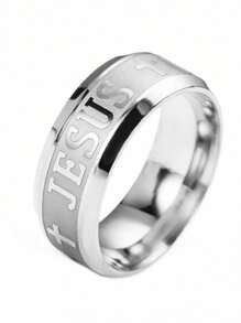 1pc Stainless Steel Jesus Retro Design Ring, Simple G23 Titanium Steel Couple Rings, No Fading - Multicolor - View 5