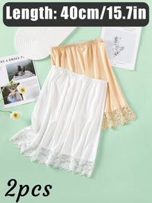 3 Pieces/2 Pieces/1 Piece, Multi Specification, Multi-Color, Solid Color, Spring And Summer Styles, Anti Transparency And Anti Light Medium Long Skirt, Inner Lining Skirt, Lace Bottom, Anti-Static Skirt, Elastic Waistband Suitable For Slightly Overweight Girls, Suitable For Daily Wear Summer, School Fall, Autumn, Halloween