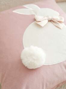 1pc Easter Pink Rabbit Embroidered Cushion Cover, For Indoor Decoration, Easter Fluffy Bow Decorative Pillow Cover, Without Filling - Pink - View 7