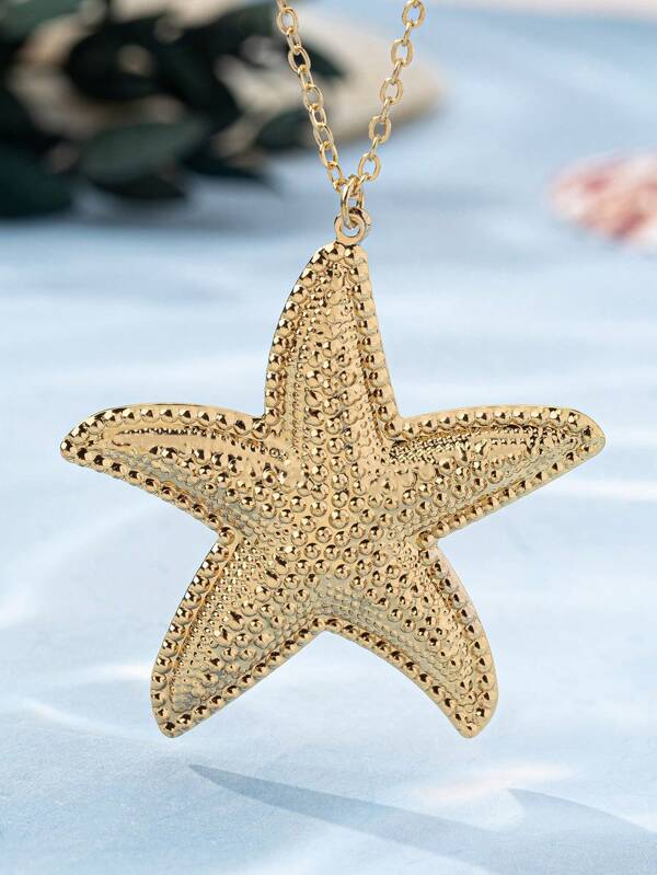 1pc Fashionable Metal Starfish Pendant Necklace, Unique European And American Style Design, Suitable For Fashionable Women