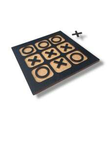 Jogo da Velha Pedagógico infantil em MDF preto e cru tic tac toe 17x17 - Preto - Visão 3