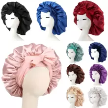 [Pink Satin Bonnet] Soft Luxurious Pink Satin Bonnet - Adjustable Tie Band & Bow Accent, Comfortable Ruffled Design For A Snug Fit, Hair Protection | Satin Cap | Smooth Satin Finish For Women & Men