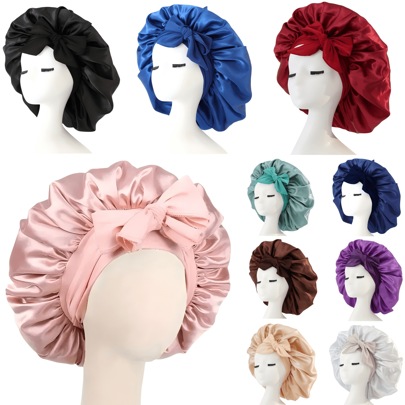 [Rosa Satin Haube] Weiche, luxuriöse rosa Satin Haube - verstellbares Bindband & Schleifenakzent, bequemes gerüschtes Design für einen engen Sitz, Haarschutz | Satinkappe | glatte Satin-Oberfläche für Frauen & Männer