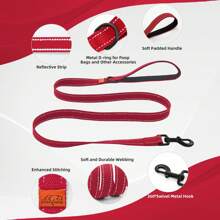 Lynxking 1PC Dog Leash, Webbing Lead With Reflective Strips And D-Ring For Small Medium And Large Dogs - Red - View 4