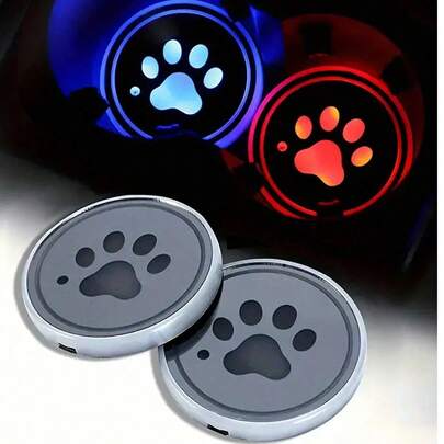 2 个汽车 LED 发光杯托垫，7 色杯垫汽车氛围灯，USB 充电防滑杯垫（杯垫直径约 6.8 厘米/2.68 英寸，适合 6.8 厘米杯托），购买前请检查尺寸