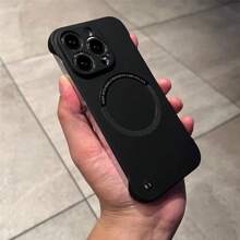 手机壳适用于三星 Galaxy S25 S25+ S25 Ultra 简约单色磁吸无框半边超薄散热手机套适用于 S24 FE S23 Ultra 兼容 iPhone 系列 - 黑色 - 查看 6