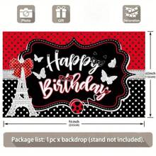1pc Ladybug Happy Birthday Polyester Photography Backdrop, Red And Black Glitter Eiffel Tower Background, Party Decorations Banner Photo Booths - 1pcs - View 3