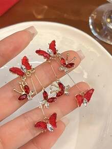 1 Pair Fashionable & Elegant Butterfly Rhinestone Pendant Earrings