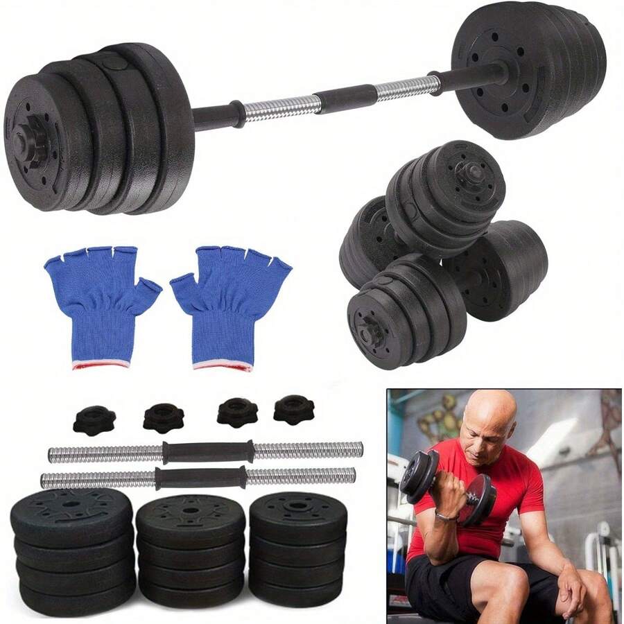 Youyijia 30kg Dumbbells Set Adjustable Barbell Hand Weight Lifting Training For Home Gym Strength Exercise Bodybuilding (Including Gloves)