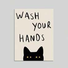 1幅趣味猫咪“洗手”帆布艺术画 - 无框浴室及家居装饰海报，复古/现代风格，适用于客厅、卧室、办公室 - 彩色 - 查看 14