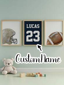 3pcs Morpholume Custom Frameless Kids Poster Custom Rugby Sports Art Prints, Personalized Name Signs Boys & Girls Room Decoration, Gallery Wall Art, Unisex Sports Rugby Match Gloves Helmet Kids Room Decoration Kids Bedroom Home Decoration Back To School - Multicolor - View 2