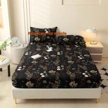 1 pieza Sábana ajustable de alta calidad y piel amigable con estampado pastoral floral y botánico, cubierta de colchón de fibra de poliéster, apta para dormitorio, dormitorio, hotel y casa de vacaciones. Sábana ajustable solamente, no incluye funda de almohada.