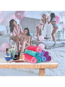 1pc/5pcs Reusable Makeup Removing Towel, Soft Microfiber Facial Cleansing Cloth With Hanging Loop, Gentle On Skin, Machine Washable, Color Random