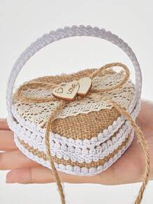 1 件乡村风粗麻布婚礼花篮，带珍珠手柄，花瓣篮，适合复古婚礼仪式，粗麻布戒指托枕头，靠垫戒指托枕头，适合结婚戒指托礼物戒指托 - 彩色 - 查看 19