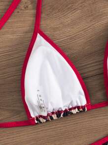 Women's Backless Leopard Print Patchwork Bikini Set (Top And Bottom), Casual Summer - Red - View 7