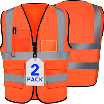 Chaleco de Seguridad con Tiras Reflectantes y Cierre,chaleco de seguridad industrial,3 Bolsillos Exteriores,1 Bolsillo Transparente,lta Visibilidad,Perfecto para Industria y Otras Actividade