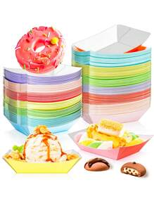 30件/10件/2件-彩色纸质食物船托盘一次性纸船，牛皮纸霓虹灯食物船，彩色纸质食物服务托盘船托盘，用于小吃爆米花甜点水果玉米饼薯条 - 彩色 - 查看 1