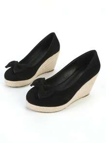 Giày lười đế xuồng dệt rơm thắt nơ màu trơn thời trang mới xuân hè 2025 cho nữ - màu đen - Xem 7