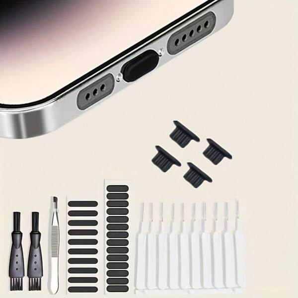 Set de limpieza y mantenimiento de 37/41/56 piezas para smartphone, compatible con iPhone/Puerto Tipo-C, incluye tapones antipolvo, limpiador de teclado, protectores de altavoz