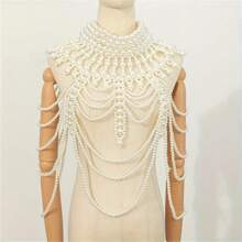 1pc Luxury Vintage Multi-Layer Handmade Beaded Faux Pearl Body Chain, Retro Sexy Style, Fashionable Accessory - White - View 14