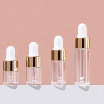 10pcs 1ml 2ml 3ml 5ml Clear Glass Dropper Vial For Essential Oils,Empty Mini Glass Eye Dropper Bottle With Golden Aluminum Lid,Pure Glass Pipette Travel Sample Test Liquid Container