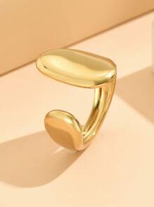 1pc Vintage Baroque Wide Flat Metal Stainless Steel Adjustable Open Ring, Vacuum Plated 18K Gold, Non-Fading Jewelry For Women Daily Wear