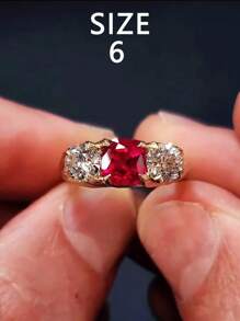 1 件 S925 纯银玫瑰花朵图案锆石复古优雅戒指，适合女性的多功能日常和派对珠宝礼物 - 紅色玫瑰花紋女士戒指 - 查看 11