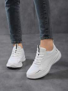 Tênis de Festa Casual na Moda, Leves e Confortáveis, Calçados Esportivos para Mulheres Unissex, Sapatos de Couro de Cor Sólida, Corte Baixo, Bico Redondo, Calçados Esportivos Femininos, Calçados Esportivos Planos, Calçados Esportivos Lesuire Outdoor, Calçados para Trabalho