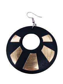 1 Pair Vintage Round Gold Foil Wooden Drop Earrings, Wooden Earrings, African Boho Style Earrings, Gift For Women (Random Style)