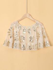 1pc Vintage Short Top, Lightweight Yet Heavily Beaded Lace Women Crop Top, Party/Event Mini Shrug For Dress - Multicolor - View 12