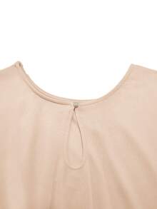 1 pièce Femme Combinaison courte d'été décontractée de couleur unie à manches courtes avec ceinture - Nude - Voir 5