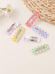 6pcs Stylish Minimalist Colorful Checkerboard Hair Clips, Suitable For Girl To Wear Casually And For Holidays