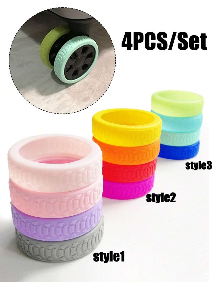 Silicone Luggage Wheel Covers - Noise Reduction & Shock Absorption, Protection For Suitcases & Office Chairs, Travel Accessories For Trolleys And Luggage Carts, Assorted Colors,Flexible Wheel Protectors, Shockproof Suitcase Protectors For Smooth Travel - Multicolor - View 1