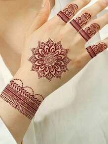 1 件防水指甲花临时纹身，女士一次性花朵图案纹身贴纸，手部和身体艺术假指甲花纹身