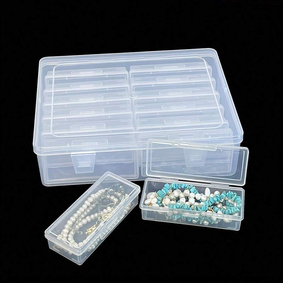 12pcs/Set Transparent Portable Storage Box, Multifunctional Handicraft Organizer, Suitable For Hair Accessories Jewelry Necklaces Rings, DIY Handmade Rice Beads Finishing Container, Organizer Supplies