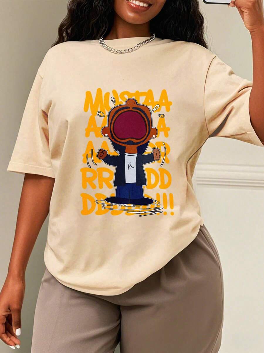 Oversized Style For Women, Vintage Mustard Meme Shirt, Album, High-Quality Soft And Comfortable Tee, Meme Hoodie, MustardLamar, Oversize Type Shirt For Women, Perfect For Holiday Parties Or Gift Giving, Soft And Comfortable - Apricot - View 1
