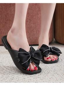 Sandal Selop Datar Lembut untuk Wanita, Sandal Nyaman dengan Pita, Edisi Musim Panas 2024 Terbaru, Pakaian Pantai - Hitam - View 4