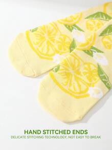 1 Pair Women's Lemon Patterned Mid-Calf Socks, Soft, Breathable, Casual Socks For Home, Travel, Party, Unique Gift For Family & Friends, Fashion , , All Season - Multicolor - View 8