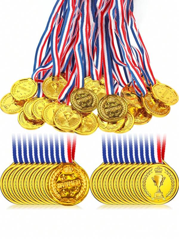 20 piezas - Medallas de plástico dorado para ganadores, placas, medallas para el día del gimnasio, para deportes, competencias, shows de talentos, concursos de ortografía, regalos de fiesta de cumpleaños