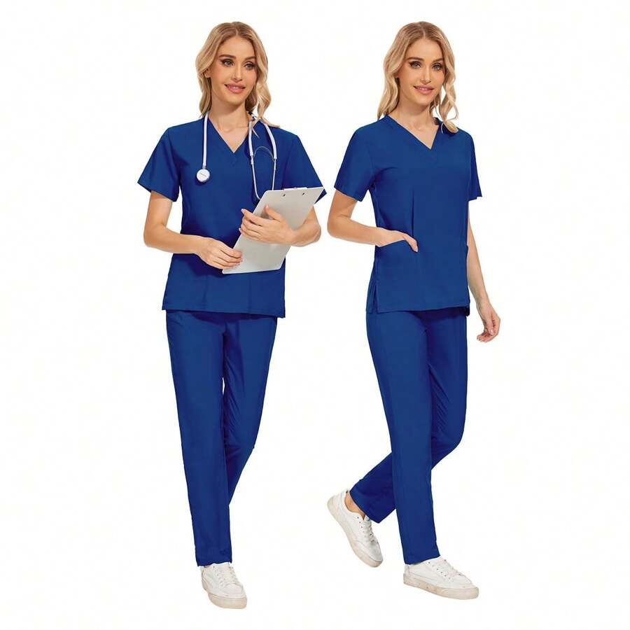 Scrub Uniforme para Médico, Doctor, Doctora, Enfermero, Enfermera, Veterinario, Veterinaria - azul real - Ver 1