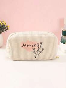 1 pieza Bolsa de Cosméticos Personalizable - Nombre y diseño personalizados, Bolsa de Maquillaje de Pana con Cierre de Cremallera Seguro, Accesorio de Viaje Ideal, Organizador de Artículos de Tocador Unisex