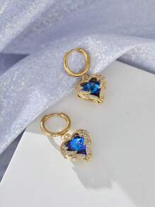 1 Pair Fashionable High-End Marine Blue Zirconia Heart Shaped Wings Pendant Earrings Ladies Niche Design Party Everyday Jewelry