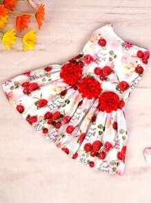 1pc Cute Cat/Dog Pet Dress With Heart, Rose, Cherry Pattern - Multicolor - View 11